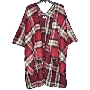 Hot & Delicious Wool Blend Red Plaid Long Cardigan S/M
